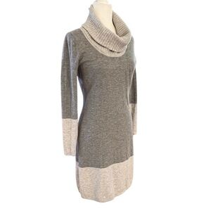 Athleta 100% Extra Fine Merino Wool Cowl Neck Gray Color Block Sweater Dress M